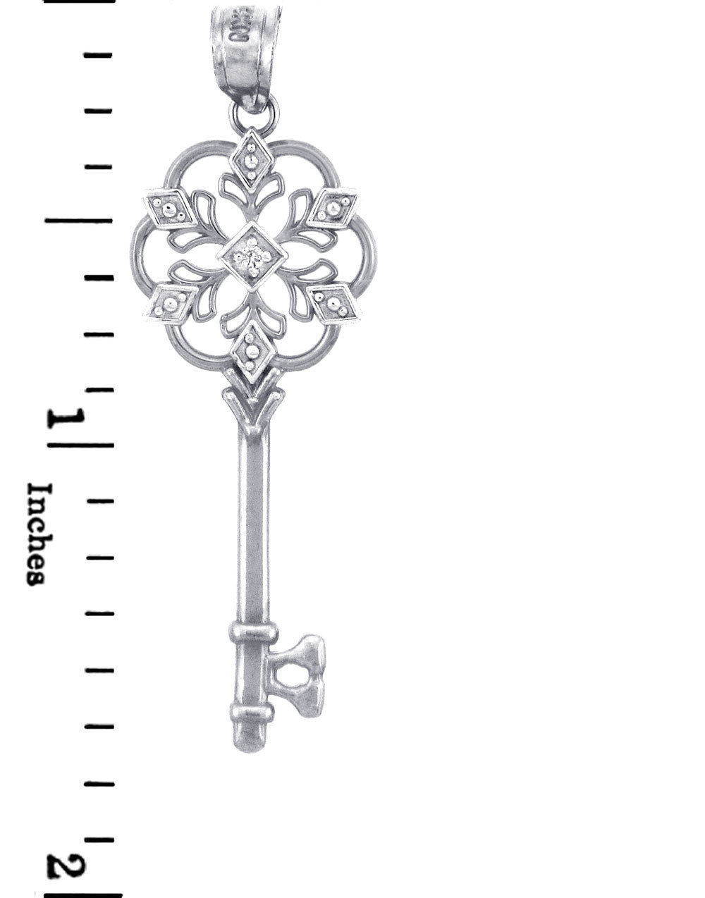 Valentines Special Heart Diamonds - White Gold Key Pendant with Diamond, view 2