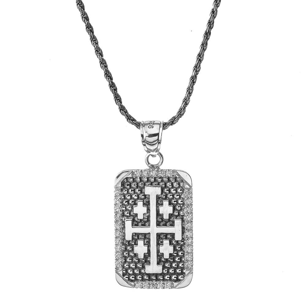 Vintage Antique Jerusalem Cross Dog Tag in Sterling Silver