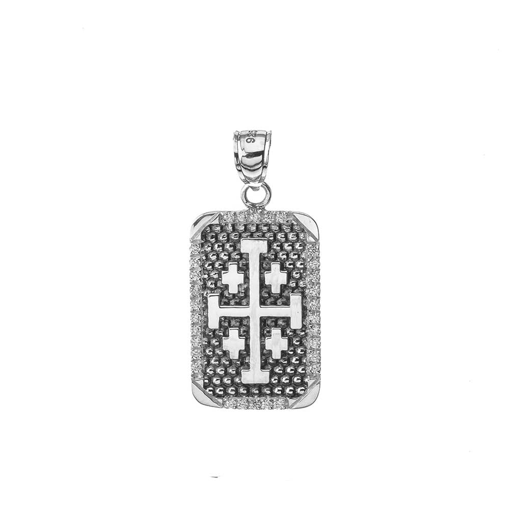 Vintage Antique Jerusalem Cross Dog Tag in Sterling Silver, view 2