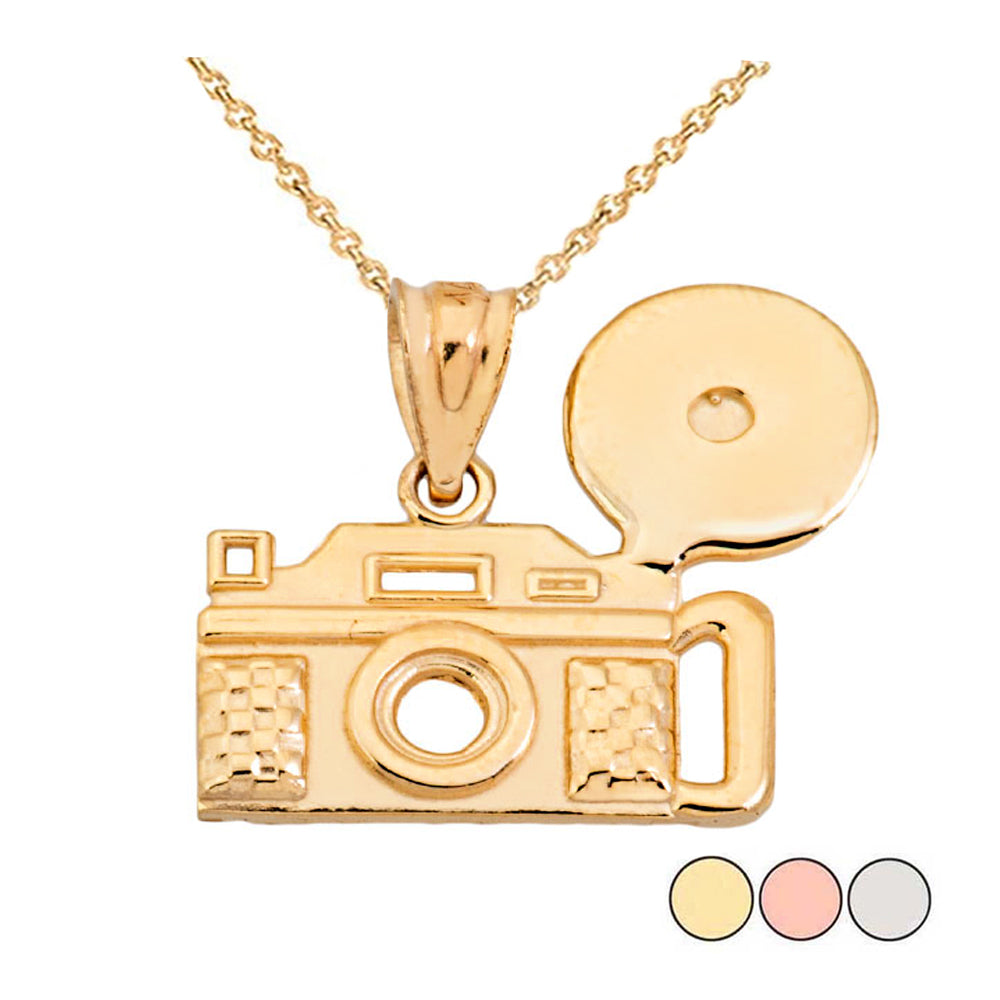 Vintage Camera Pendant Necklace in Solid Gold
