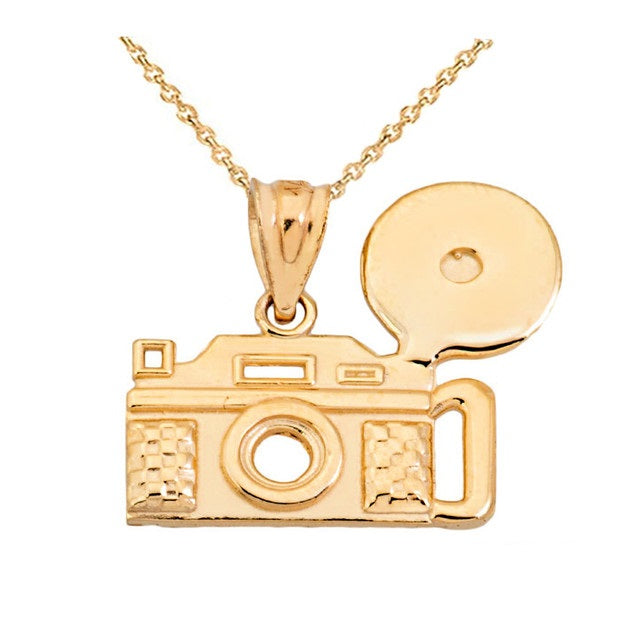 Vintage Camera Pendant Necklace in Solid Gold, view 7