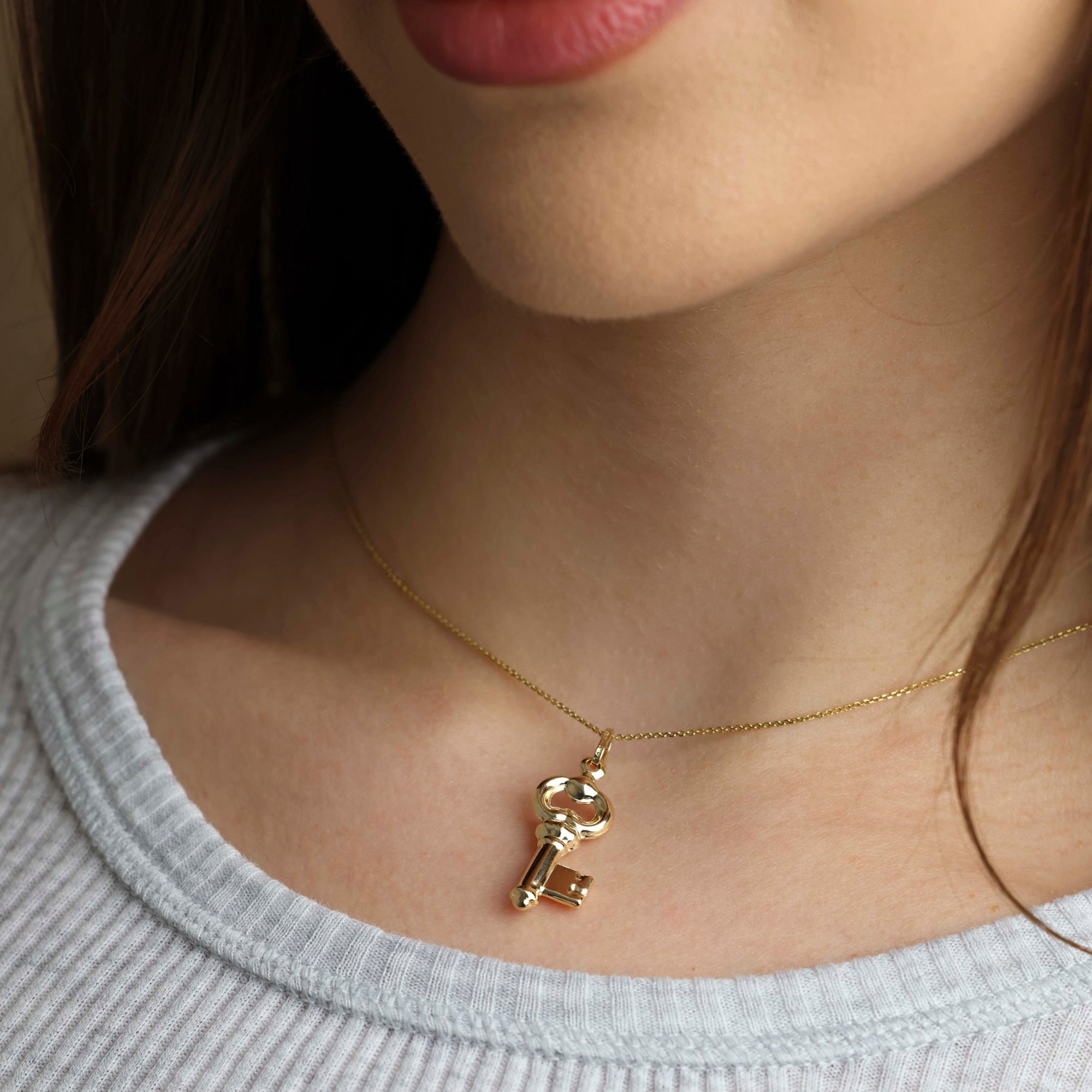 Vintage Key Necklace in 14K Gold, view 2