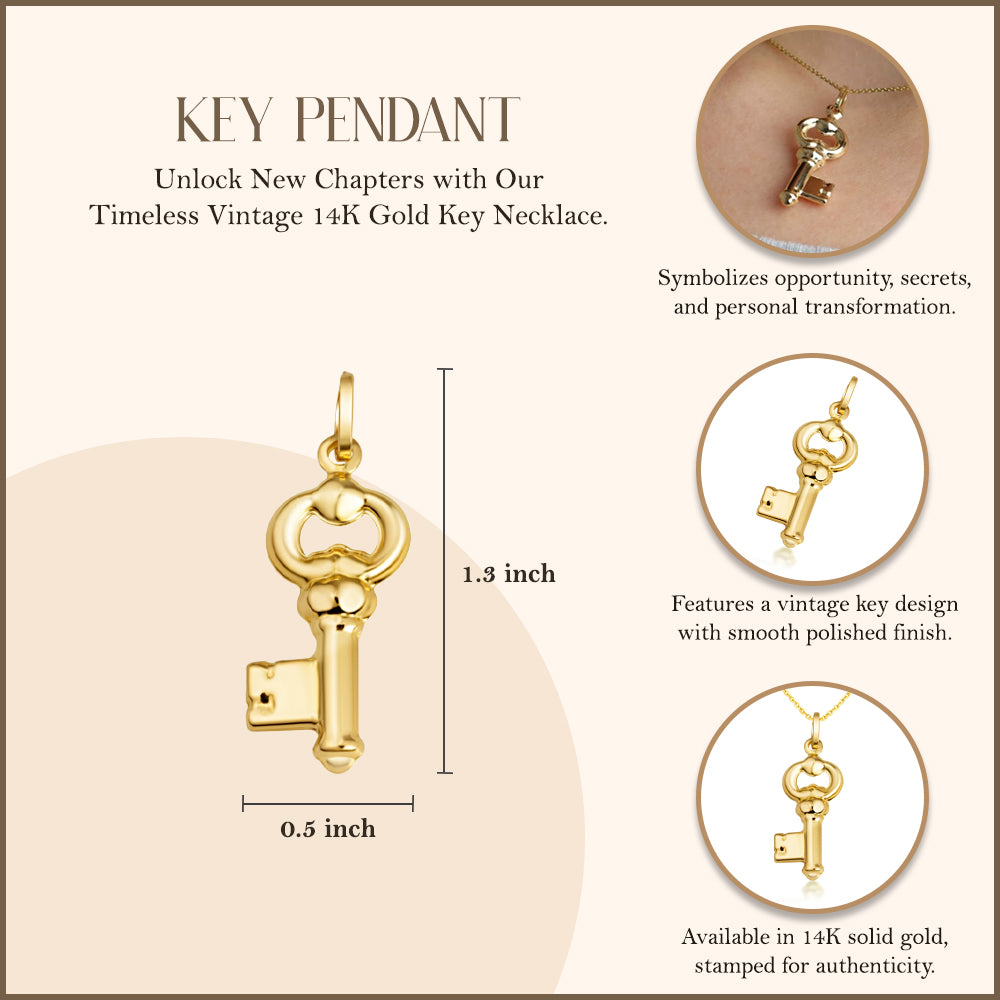 Vintage Key Necklace in 14K Gold, view 4