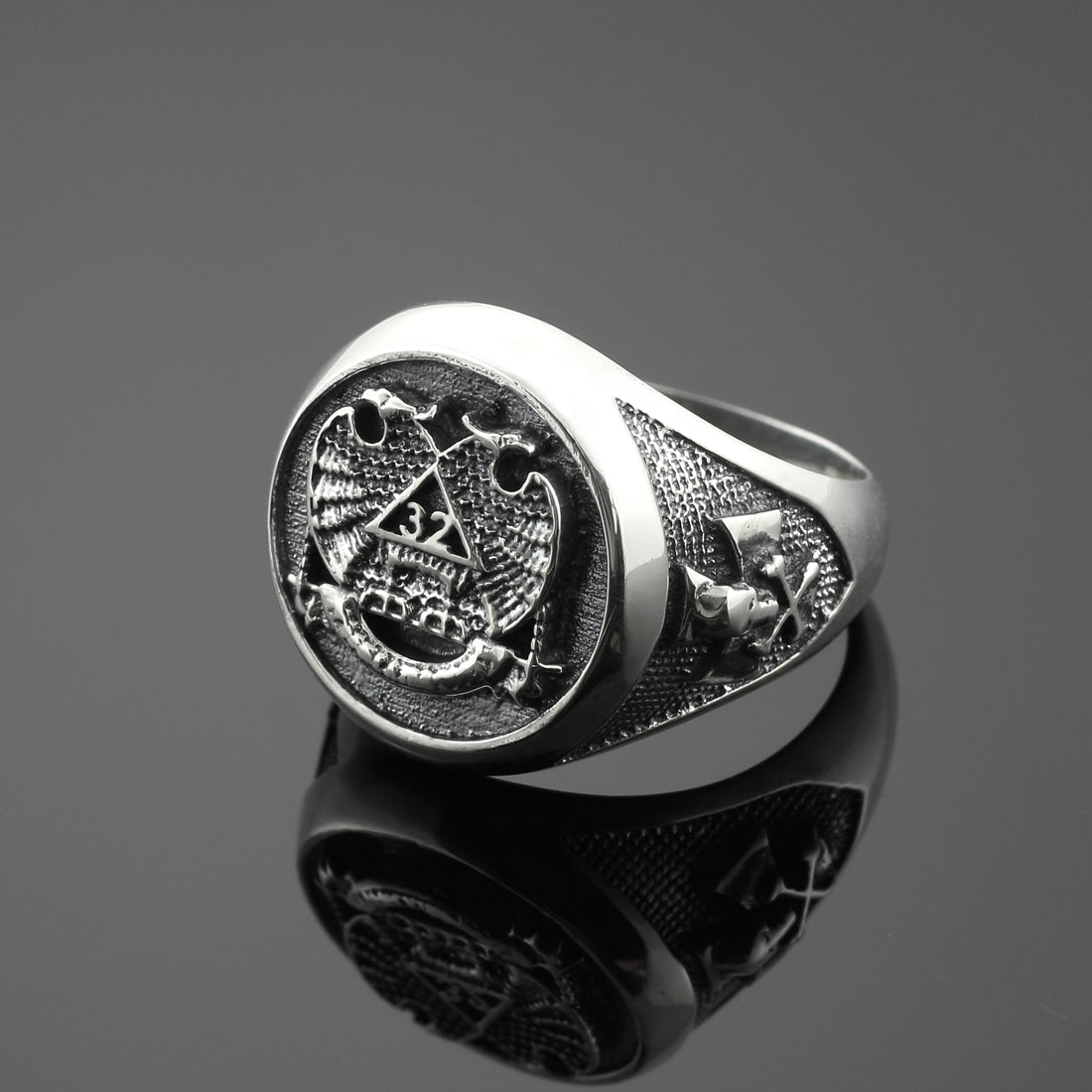 Vintage Oxidized Silver Scottish Rite Masonic Ring, view 3