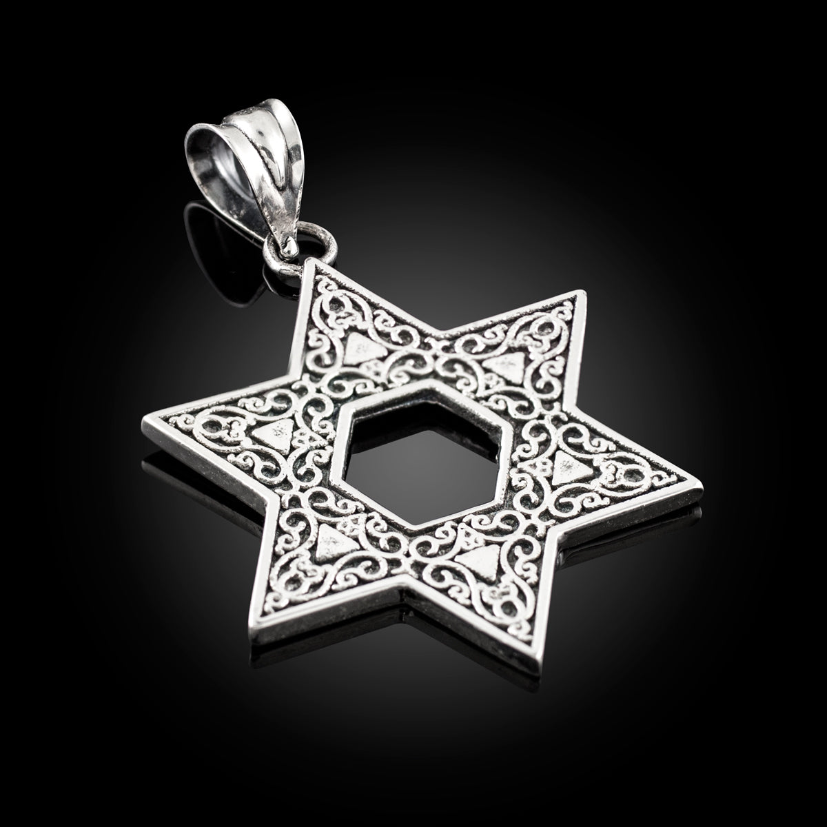 Vintage Oxidized Sterling Silver Star of David Ornament Pendant Necklace, view 2