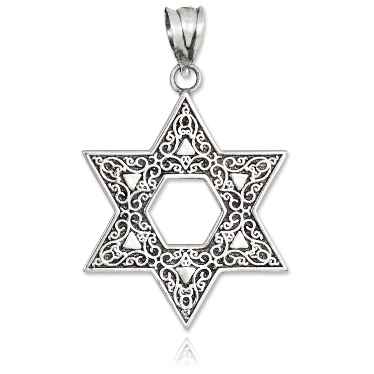 Vintage Oxidized Sterling Silver Star of David Ornament Pendant Necklace, view 3