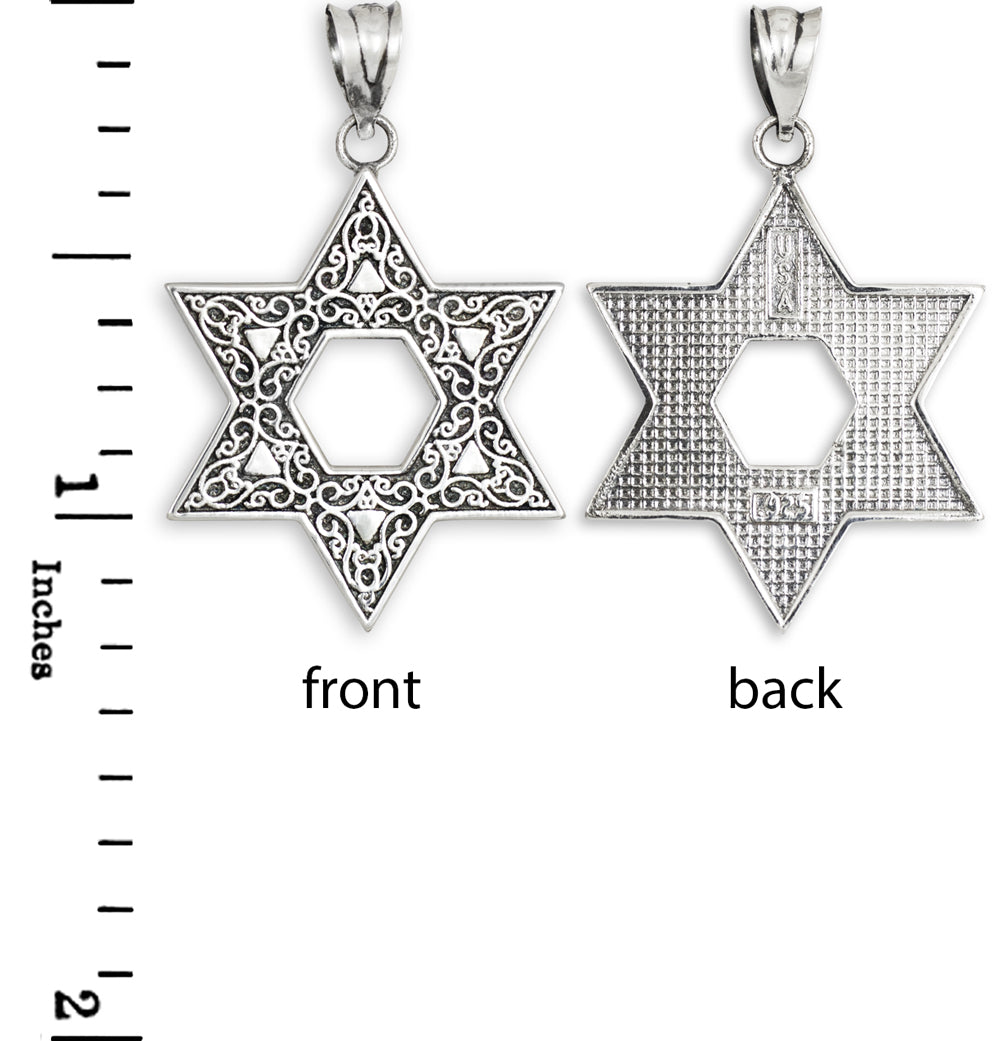 Vintage Oxidized Sterling Silver Star of David Ornament Pendant Necklace, view 4