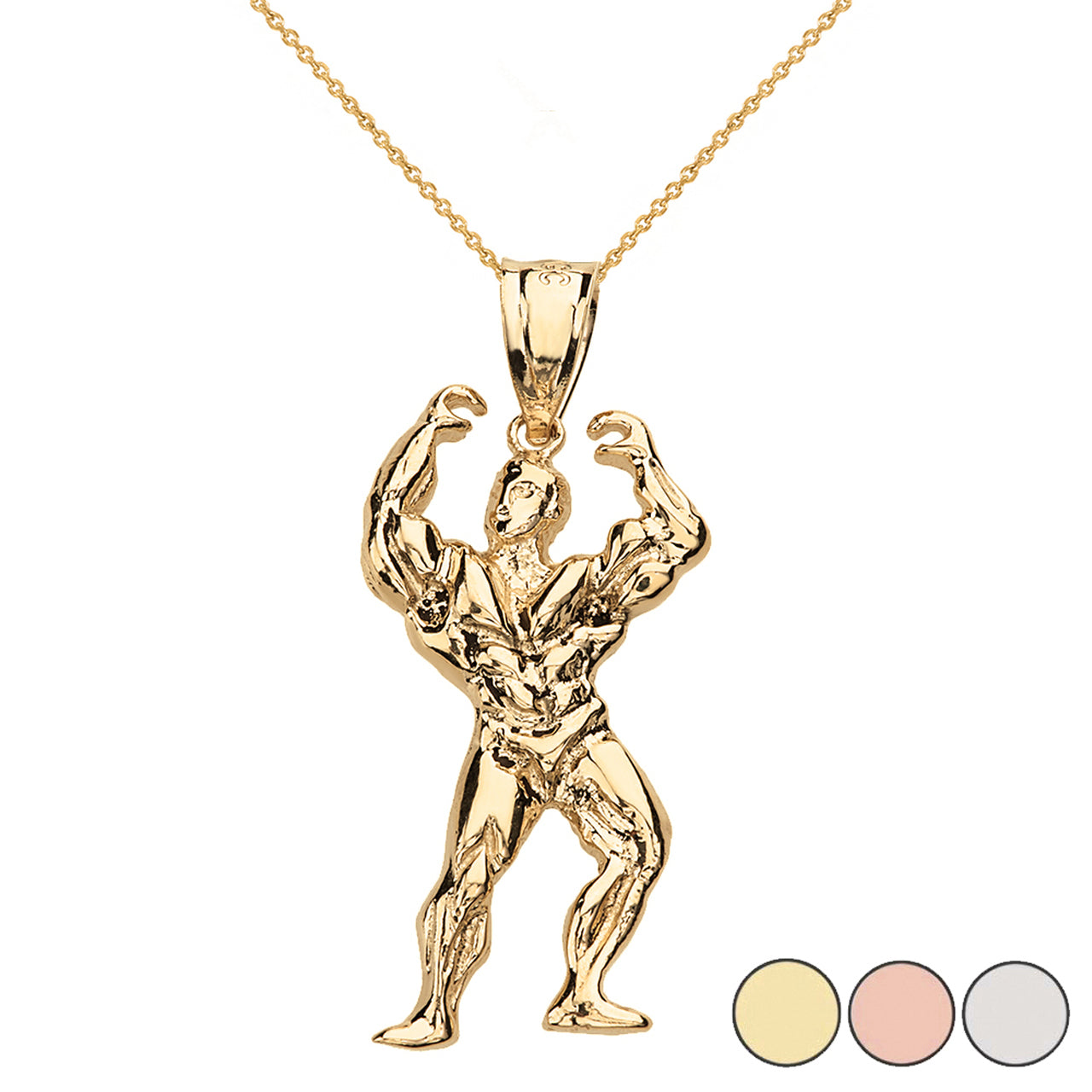 Weightlifting Fitness Sport Bodybuilder Pendant Necklace in Solid Gold