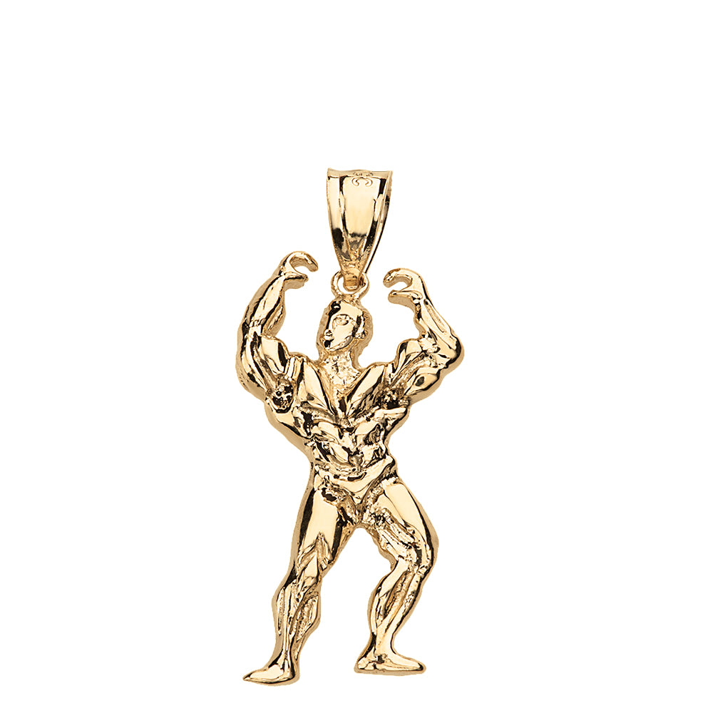 Weightlifting Fitness Sport Bodybuilder Pendant Necklace in Solid Gold, view 2
