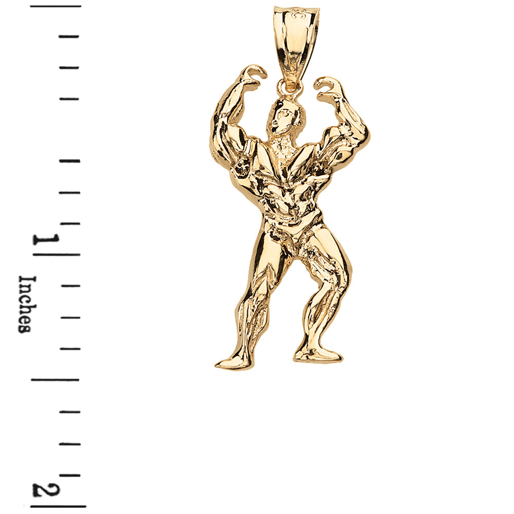 Weightlifting Fitness Sport Bodybuilder Pendant Necklace in Solid Gold, view 3