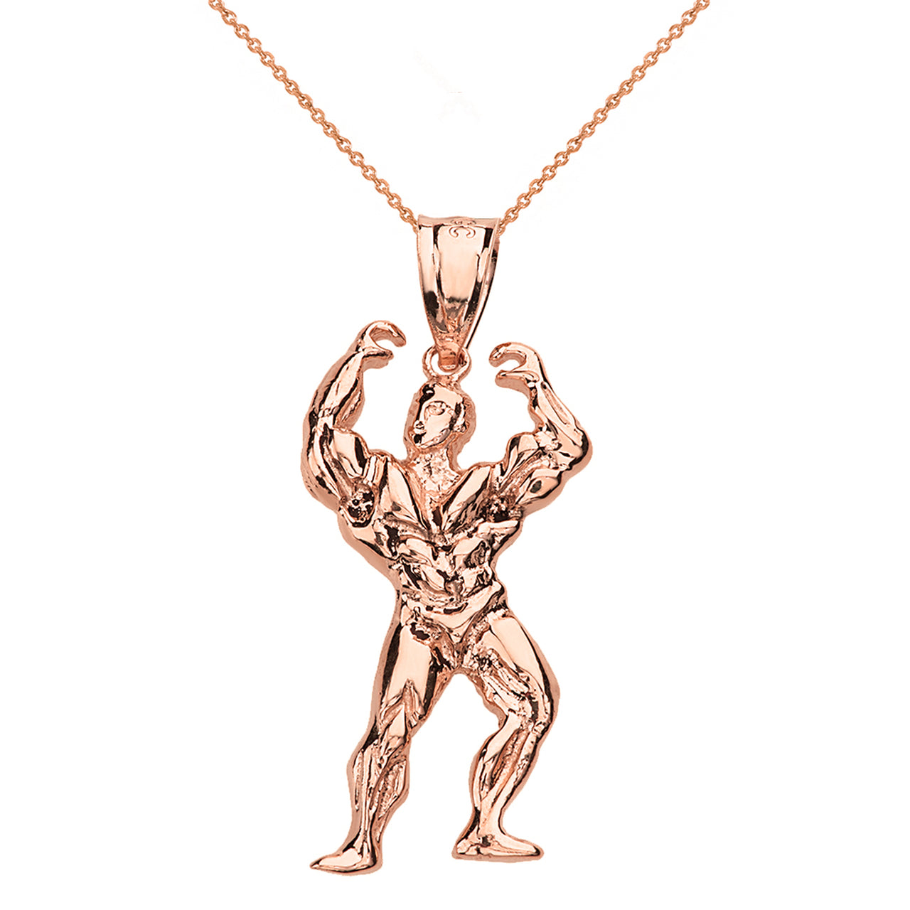 Weightlifting Fitness Sport Bodybuilder Pendant Necklace in Solid Gold, view 4