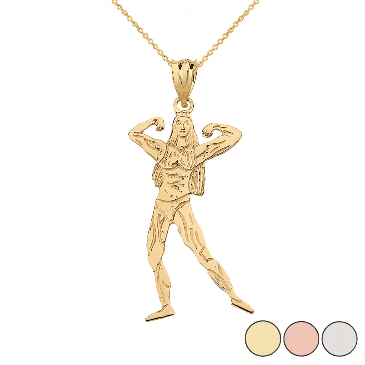 Weightlifting Fitness Sport Female Bodybuilder Pendant Necklace in Solid Gold