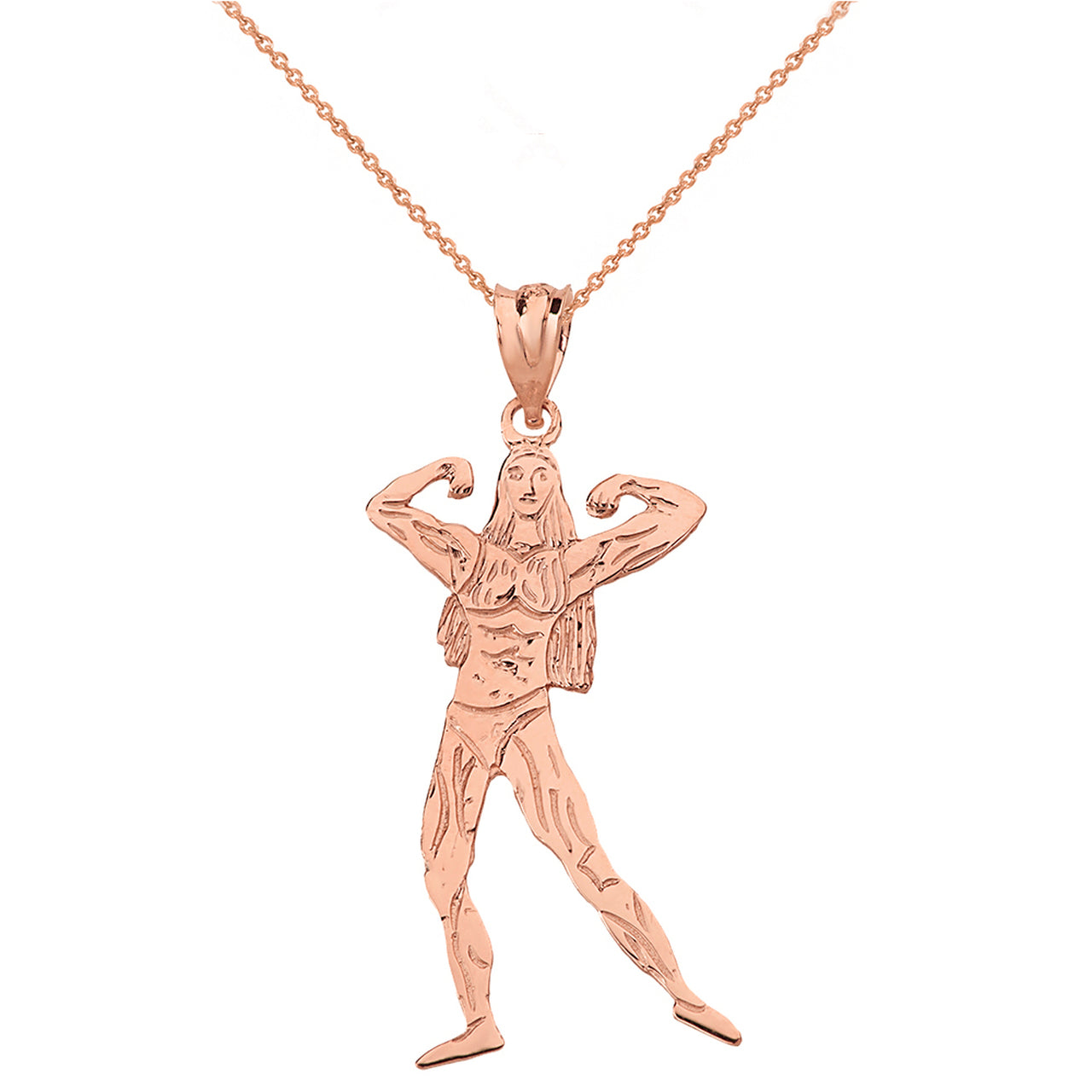 Weightlifting Fitness Sport Female Bodybuilder Pendant Necklace in Solid Gold, view 4
