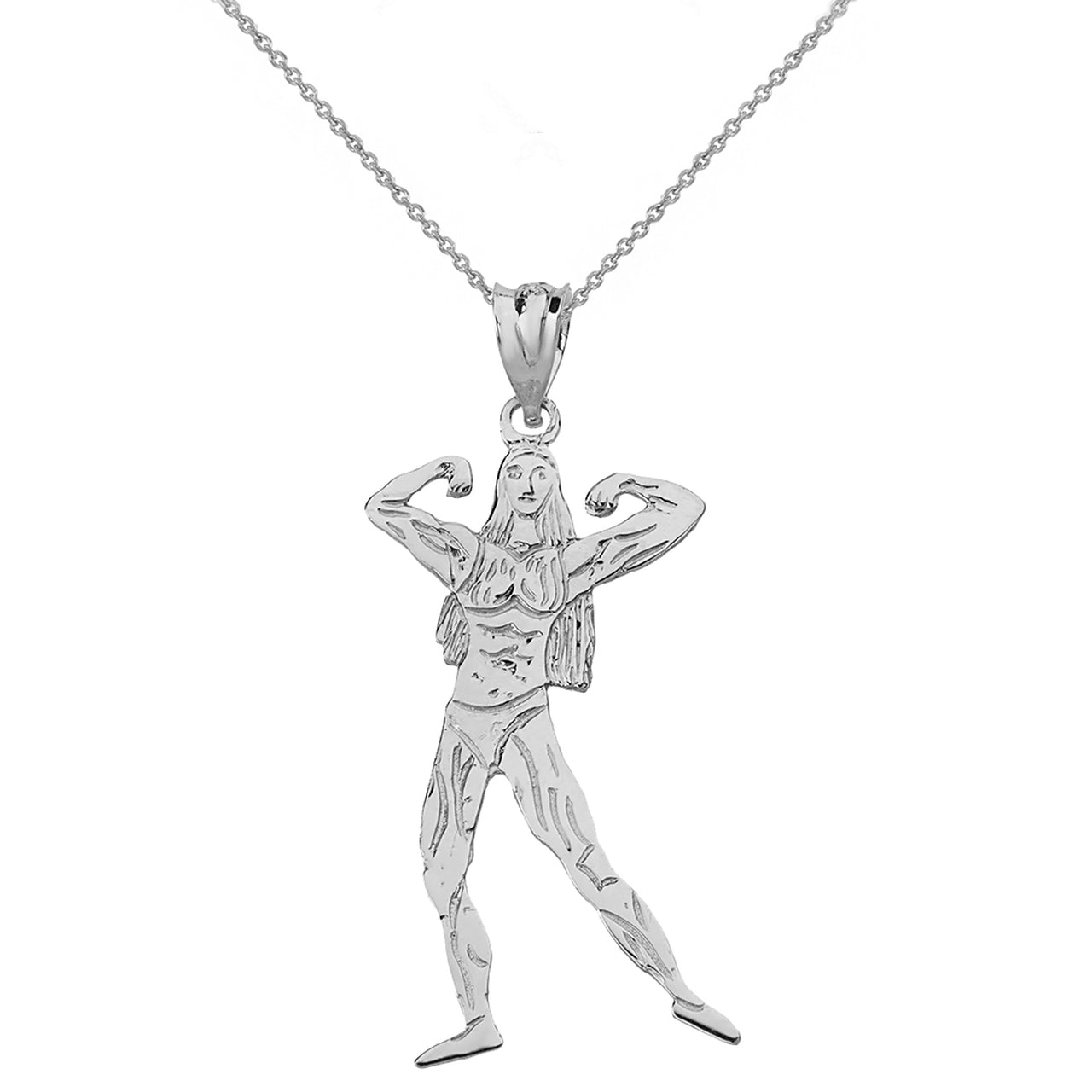 Weightlifting Fitness Sport Female Bodybuilder Pendant Necklace in Solid Gold, view 6