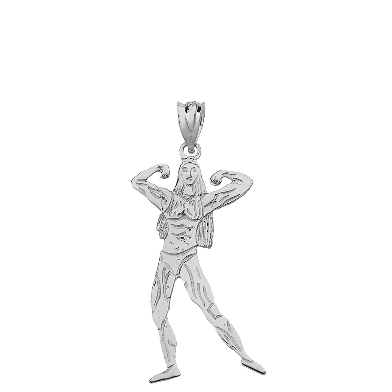 Weightlifting Fitness Sport Female Bodybuilder Pendant Necklace in Solid Gold, view 7