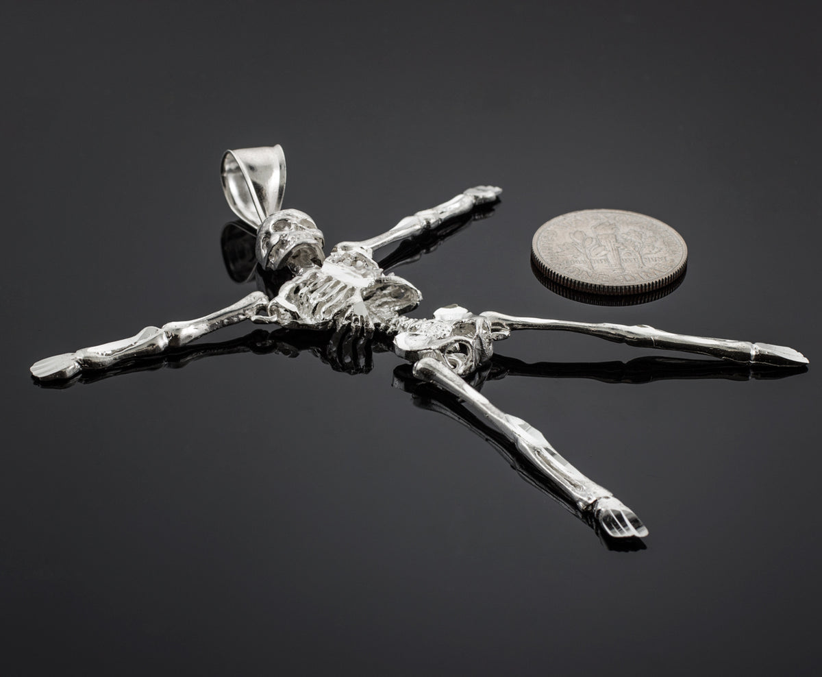 White Gold 3D Skeleton Dangle Pendant, view 2