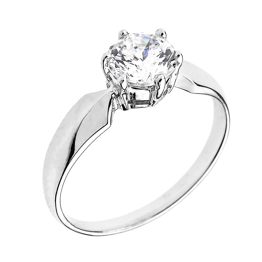 White Gold Chevron Band 1.60 ct Cubic Zirconia Dainty Solitaire Engagement Ring