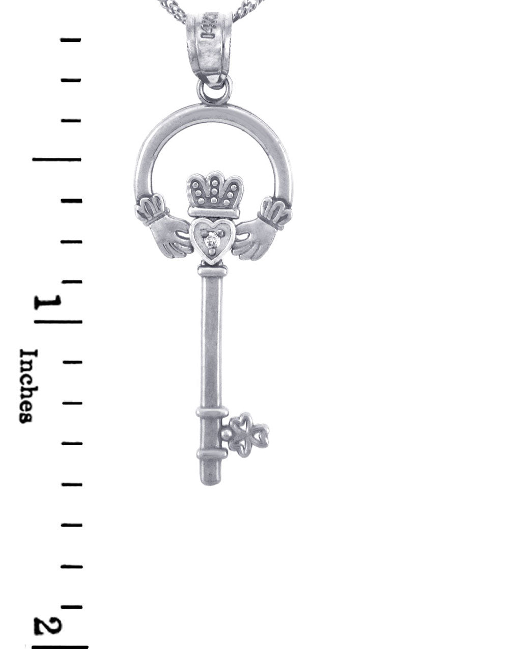 White Gold Claddagh Key Pendant with Diamond, view 2