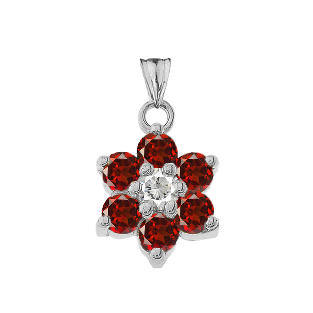 White Gold Custom Birthstone Flower Pendant Necklace, view 2