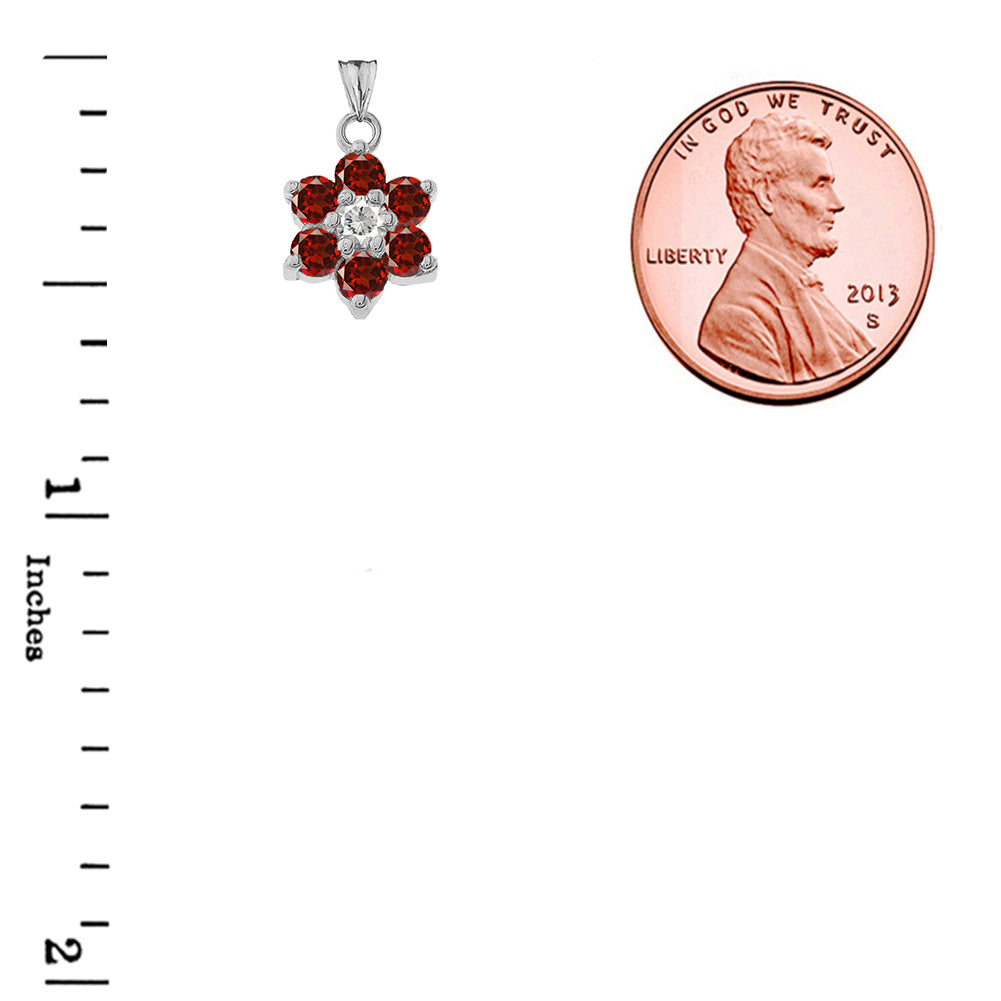 White Gold Custom Birthstone Flower Pendant Necklace, view 3