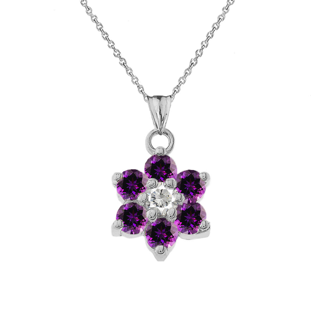White Gold Custom Birthstone Flower Pendant Necklace, view 4