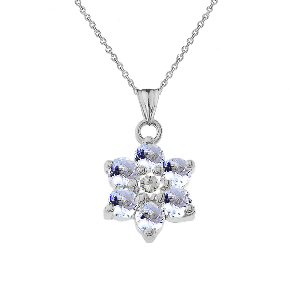 White Gold Custom Birthstone Flower Pendant Necklace, view 5