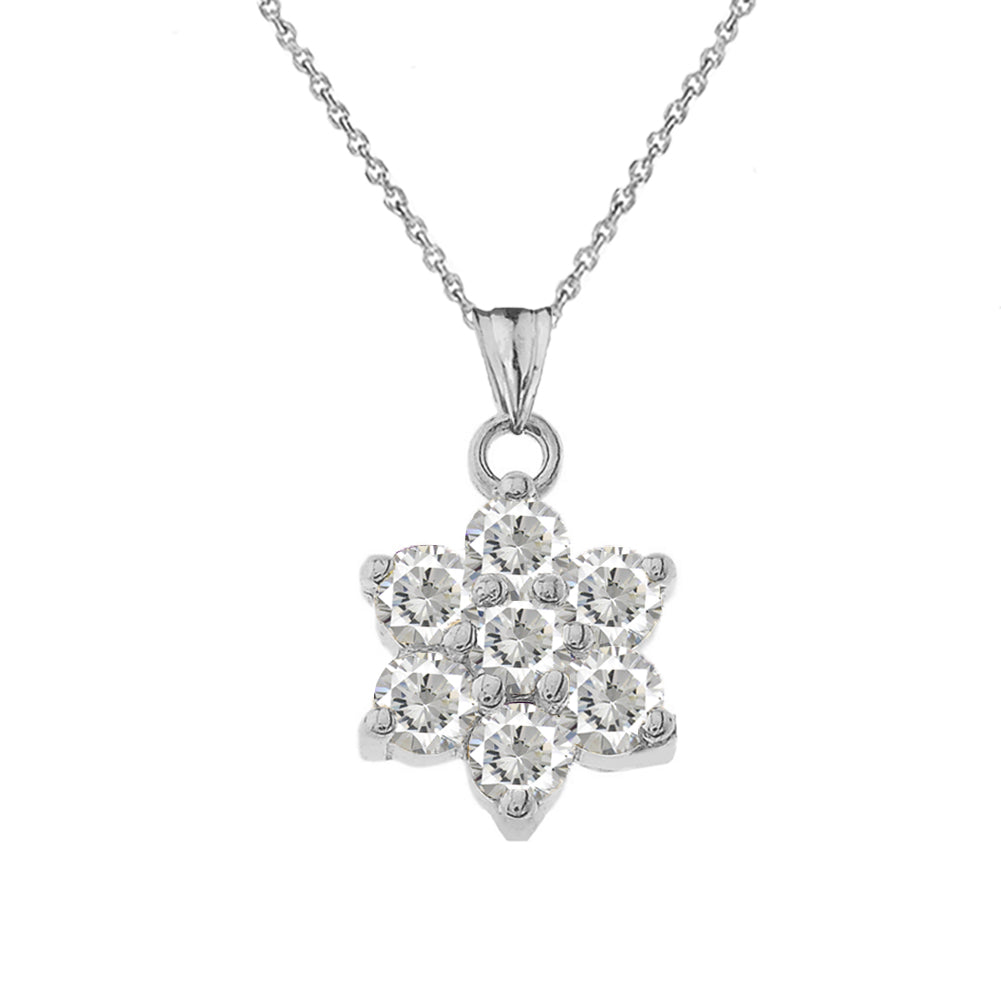 White Gold Custom Birthstone Flower Pendant Necklace, view 6