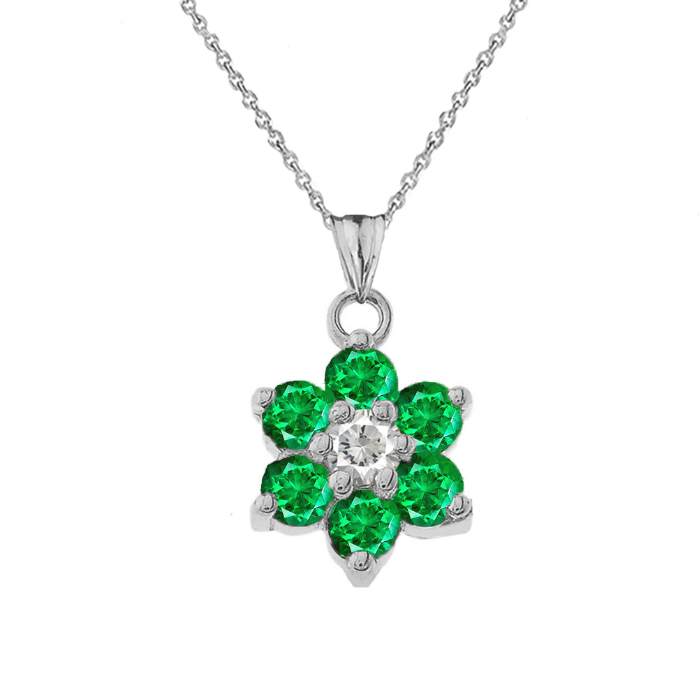 White Gold Custom Birthstone Flower Pendant Necklace, view 7