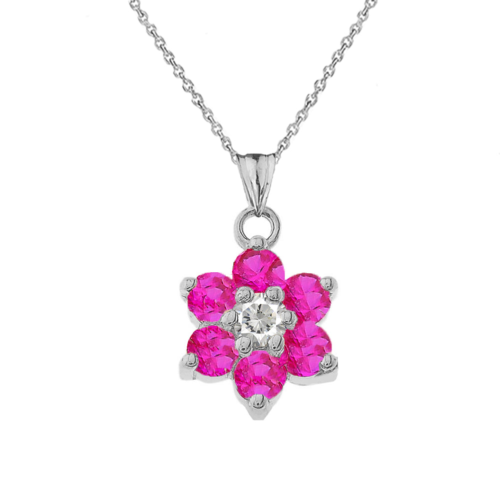 White Gold Custom Birthstone Flower Pendant Necklace, view 8