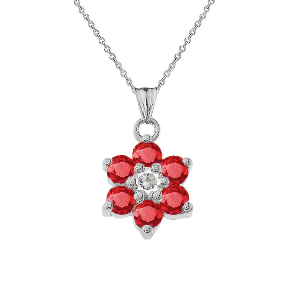 White Gold Custom Birthstone Flower Pendant Necklace, view 9