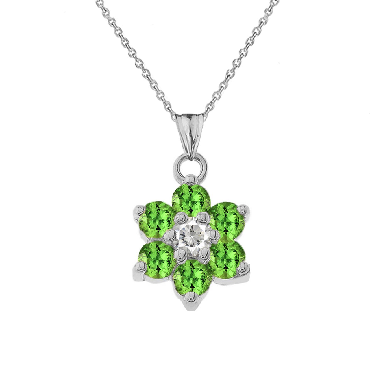 White Gold Custom Birthstone Flower Pendant Necklace, view 10