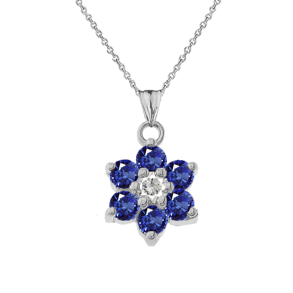 White Gold Custom Birthstone Flower Pendant Necklace, view 11