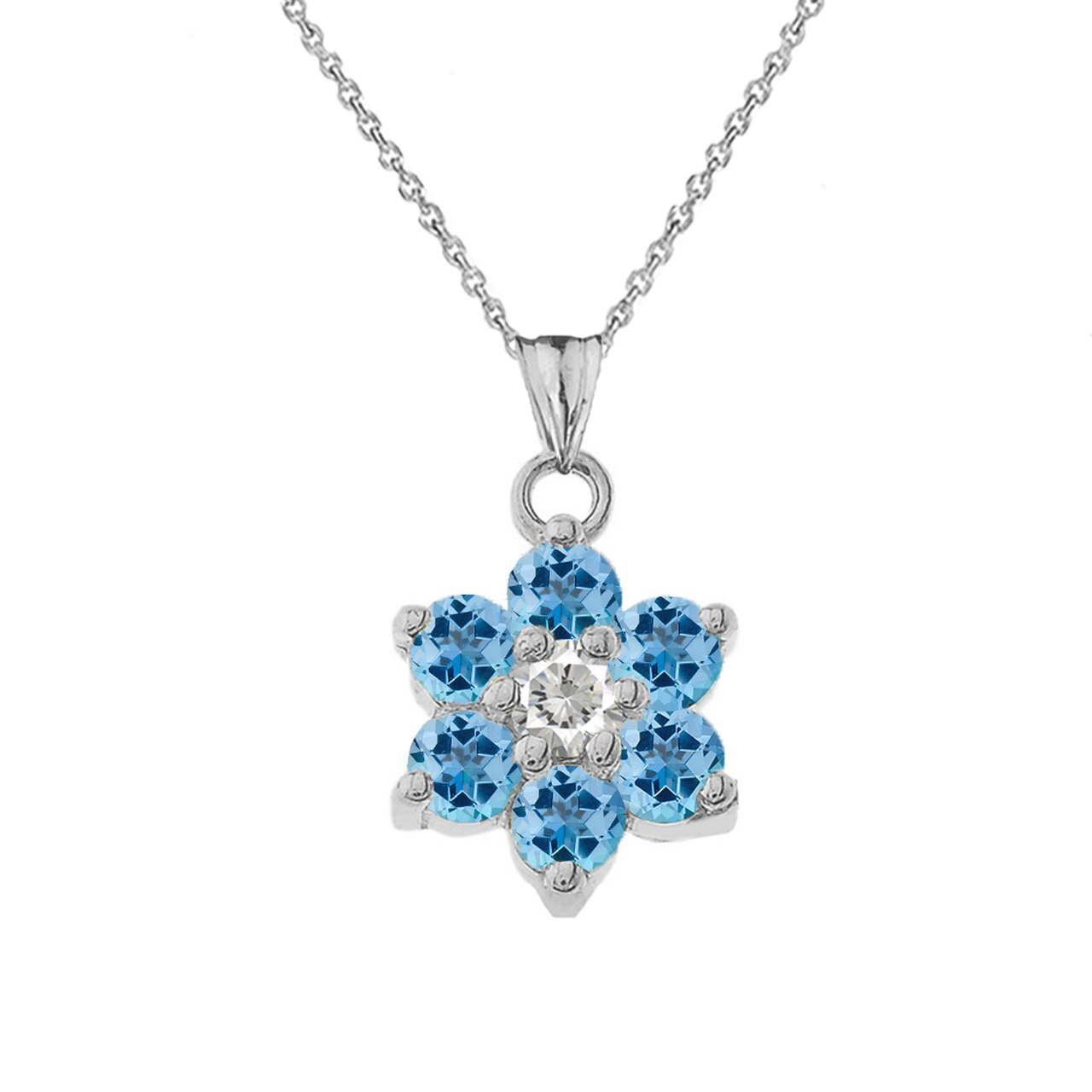 White Gold Custom Birthstone Flower Pendant Necklace, view 14