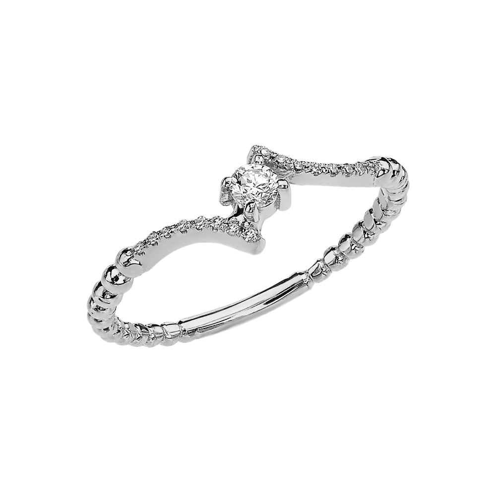 White Gold Dainty Solitaire Diamond Rope Design Engagement/Promise Ring