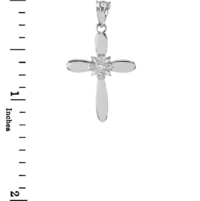 White Gold Diamond Accent Solitaire Cross Pendant Necklace, view 2