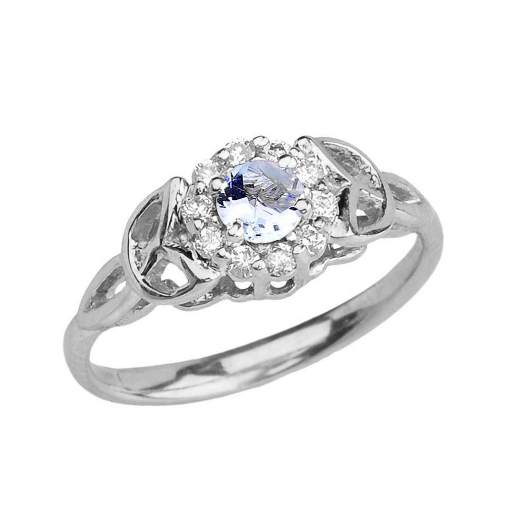 White Gold Diamond and Aquamarine Engagement/Promise Ring