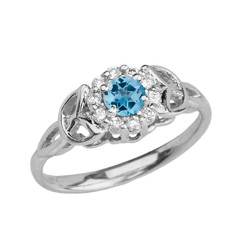 White Gold Diamond and Blue Topaz Engagement/Promise Ring
