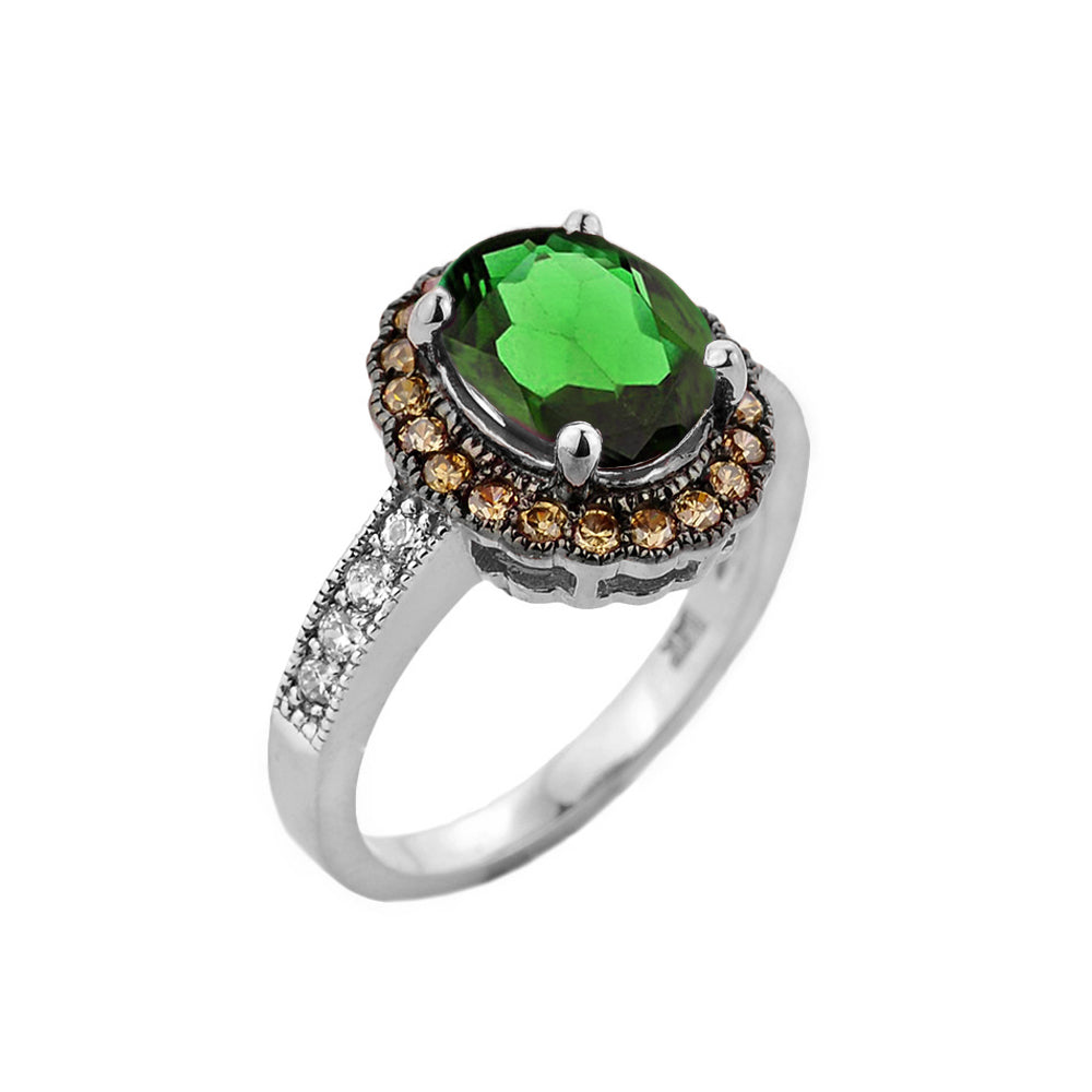 White Gold Diamond and Emerald (LCE) Engagement Ring