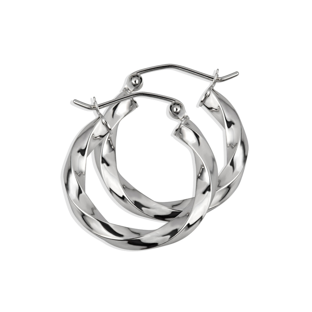 White Gold Diamond Cut Twist Tube Hoop Earrings