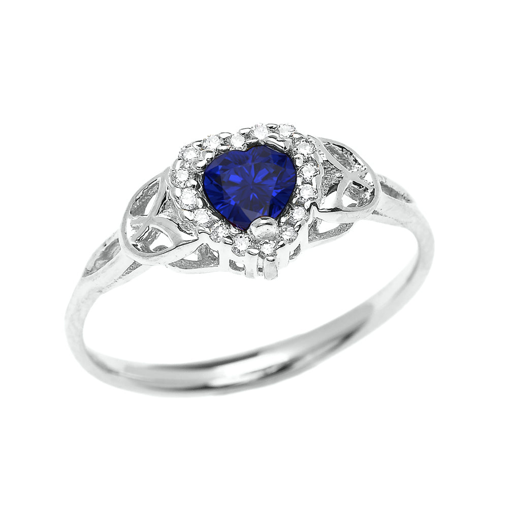 White Gold Diamond Heart Sapphire Gemstone Engagement Ring