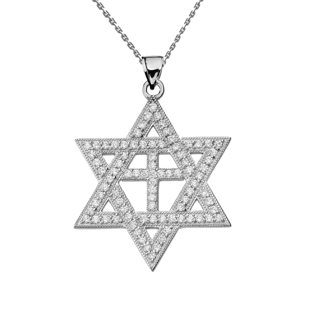 White Gold Diamond Judaeo-Christian Pendant Necklace