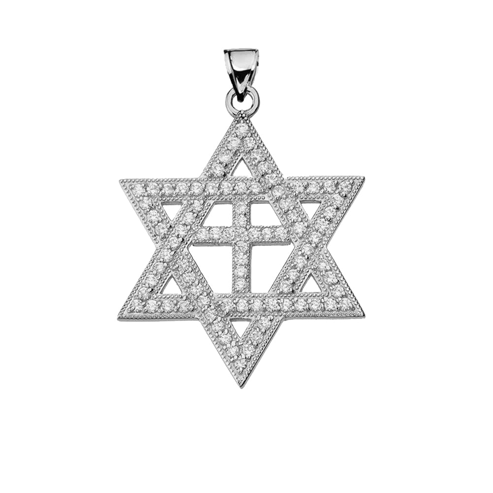White Gold Diamond Judaeo-Christian Pendant Necklace, view 2