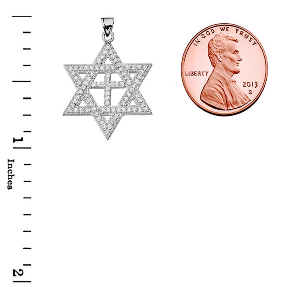 White Gold Diamond Judaeo-Christian Pendant Necklace, view 3