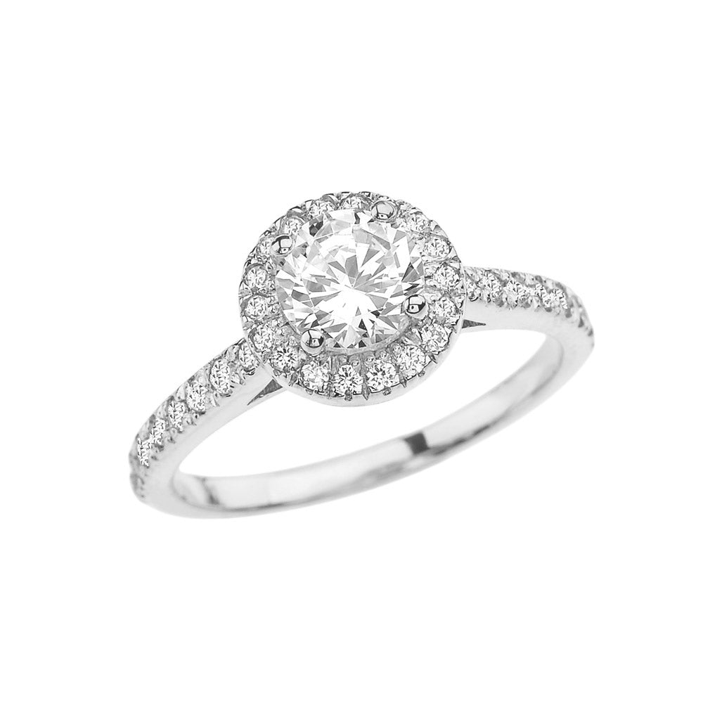 White Gold Halo Engagement/Proposal Ring With Cubic Zirconia