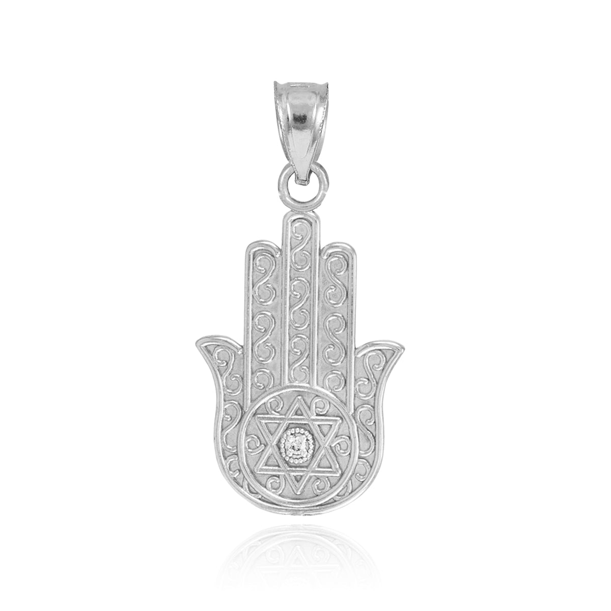 White Gold Hamsa Hand Diamond Pendant Necklace, view 2