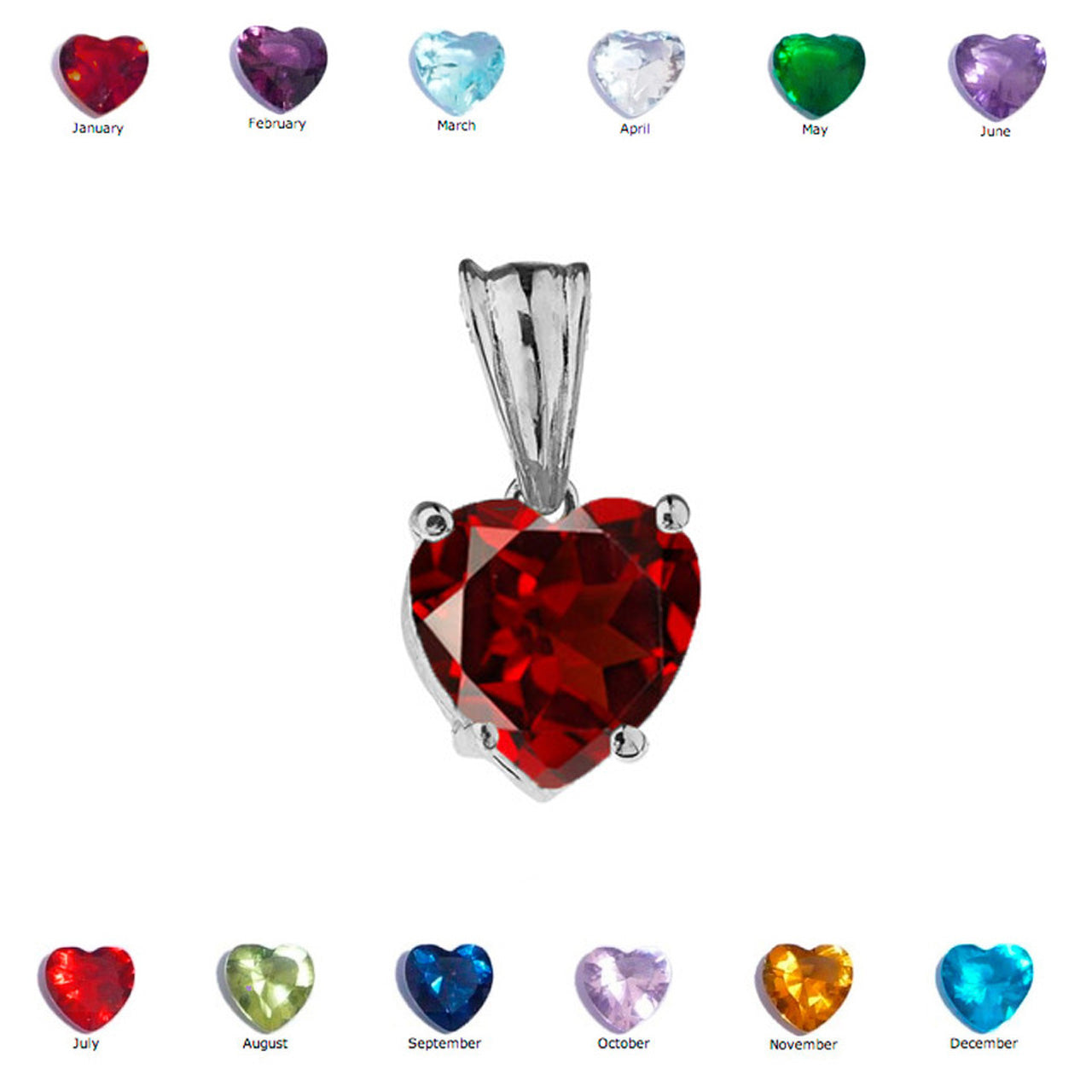 White Gold Heart Personalized Birthstone Pendant Necklace