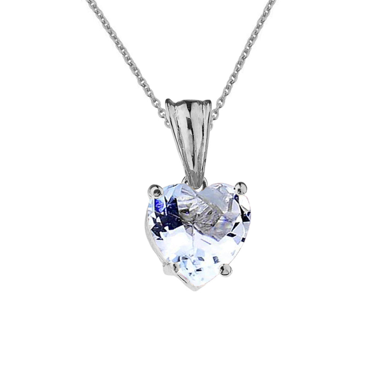 White Gold Heart Personalized Birthstone Pendant Necklace, view 6