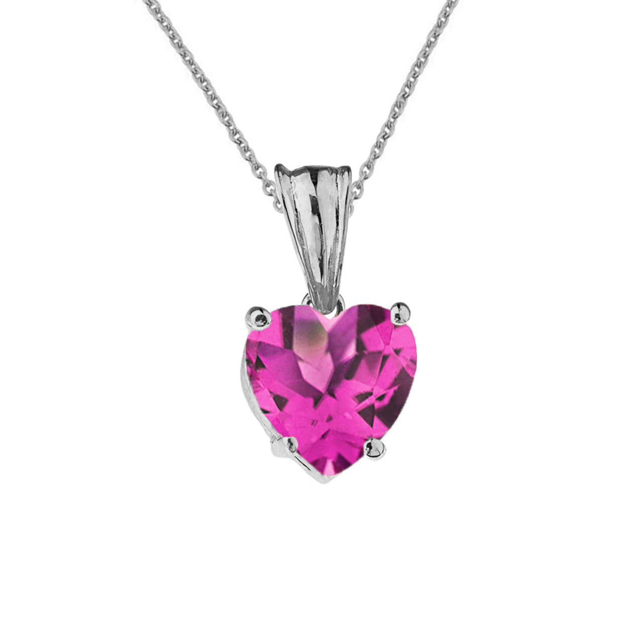 White Gold Heart Personalized Birthstone Pendant Necklace, view 10