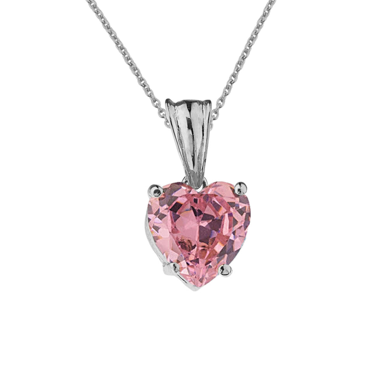 White Gold Heart Personalized Birthstone Pendant Necklace, view 13