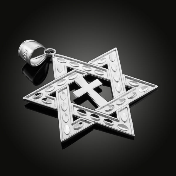 White Gold Jewish Star of David Cross Pendant (L) 2.2", view 2